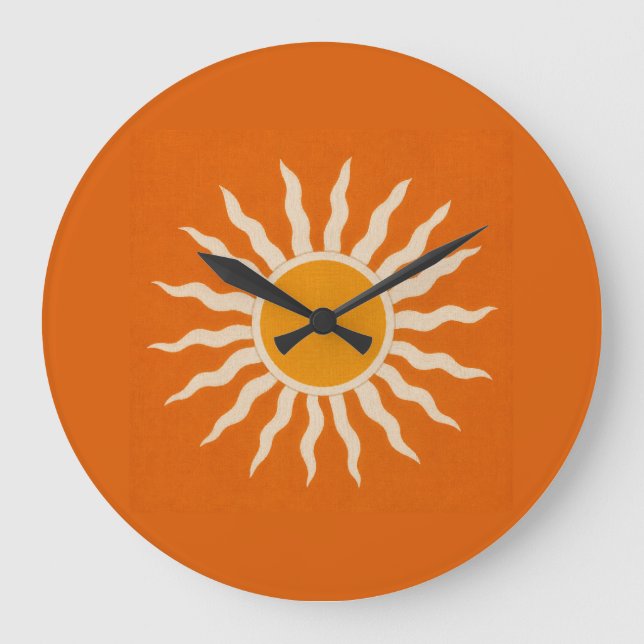 Mid-Century Modern Terracotta Sunburst Clock Stor Klocka (Framsida)