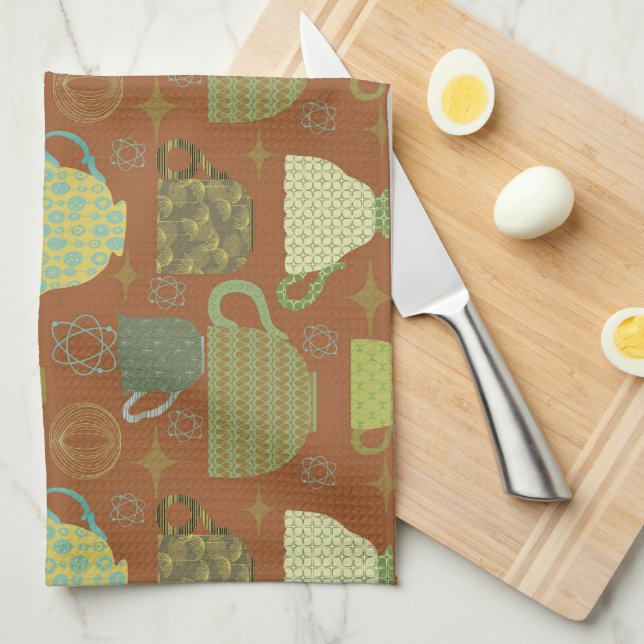 Mid Century Modern Terracotta Tekopp Kökshandduk (Vikt i Fjärdedel)