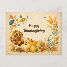 Mid Century Modern Thanksgiving Kalkon Skörd Helg Vykort
