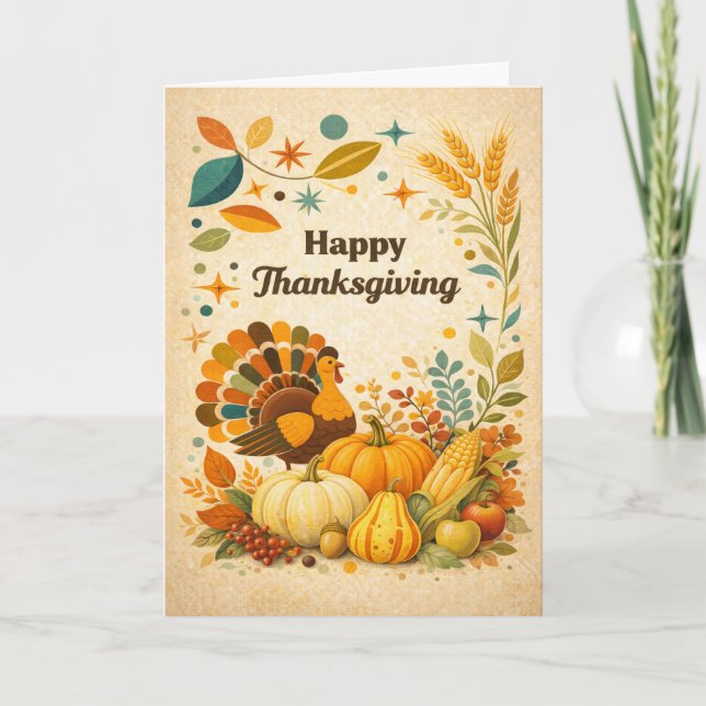 Mid Century Modern Thanksgiving Turk Utsäde Kort (Framsida)