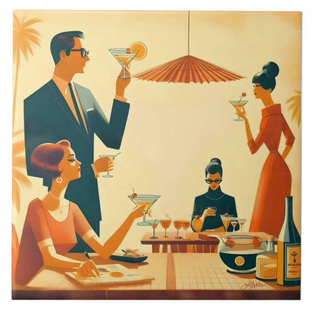 Mid Century Modern The Martini Cocktail Kritiker Kakelplatta (Framsidan)