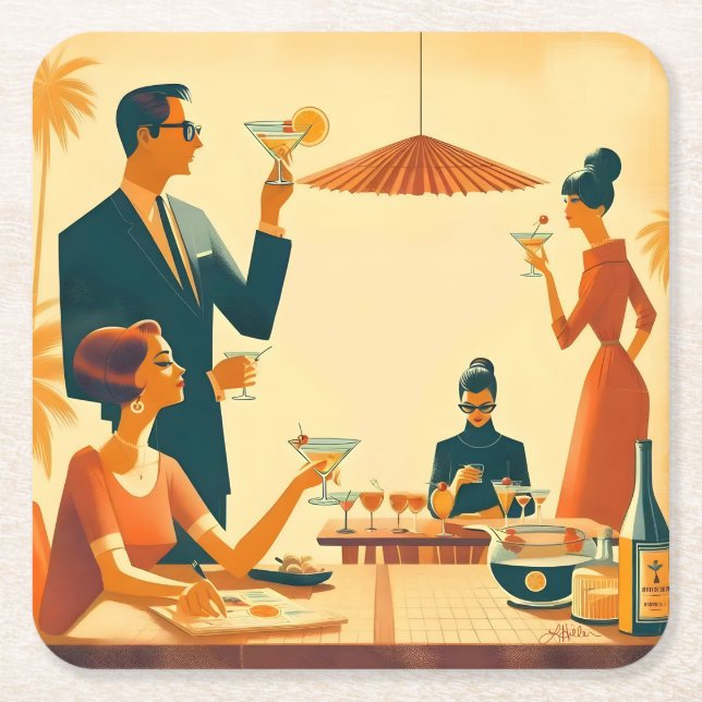 Mid Century Modern The Martini Cocktail Kritiker Underlägg Papper Kvadrat (Framsidan)