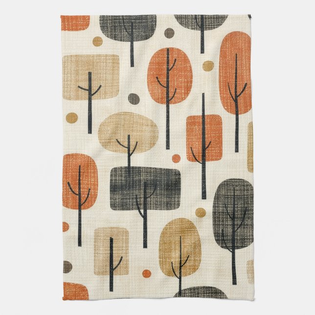 Mid Century Modern Trädmönster Kökshandduk (Vertikal)