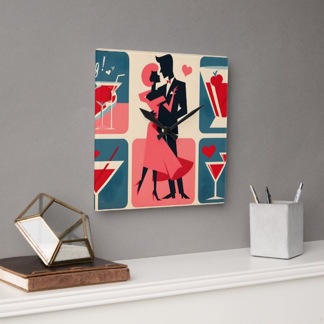 Mid Century Modern Valentine Dancing lite Fyrkantig Klocka (Kontor)