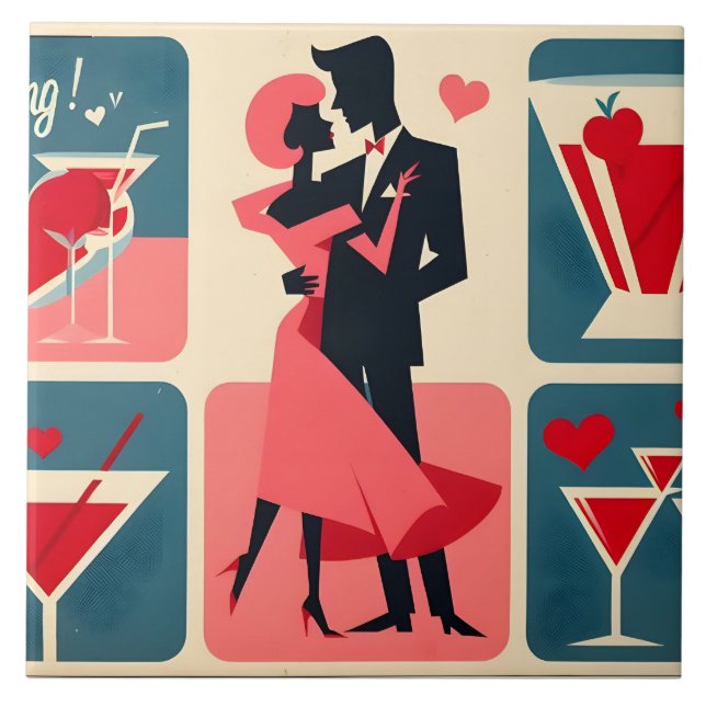 Mid Century Modern Valentine Dancing lite Kakelplatta (Framsidan)