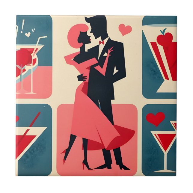 Mid Century Modern Valentine Dancing lite Kakelplatta (Framsidan)