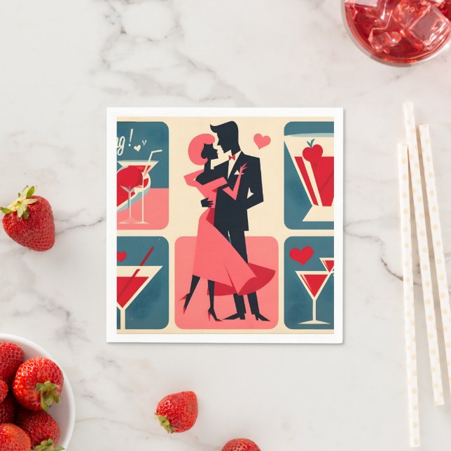 Mid Century Modern Valentine Dancing lite Pappersservett (Insitu)