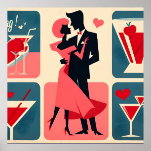 Mid Century Modern Valentine Dancing lite Poster