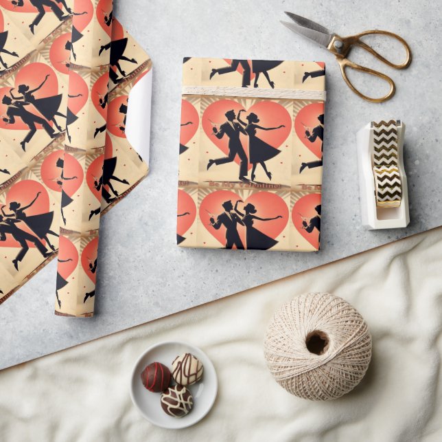 Mid Century Modern Valentine Dancing lite Presentpapper (Hantverk)