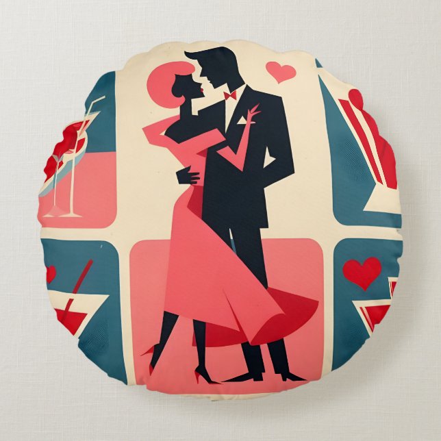 Mid Century Modern Valentine Dancing lite Rund Kudde (Framsidan)