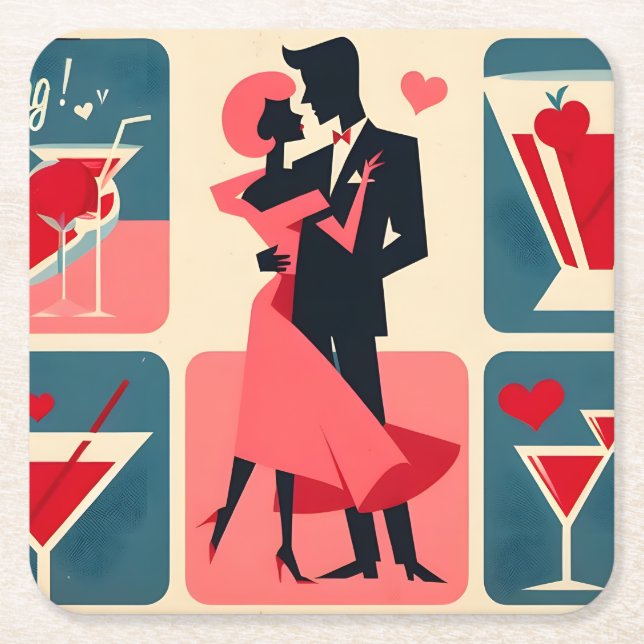 Mid Century Modern Valentine Dancing lite Underlägg Papper Kvadrat (Framsidan)