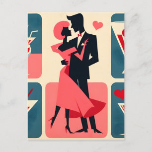Mid Century Modern Valentine Dancing lite Vykort