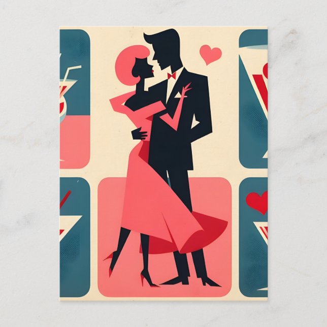 Mid Century Modern Valentine Dancing lite Vykort (Framsida)