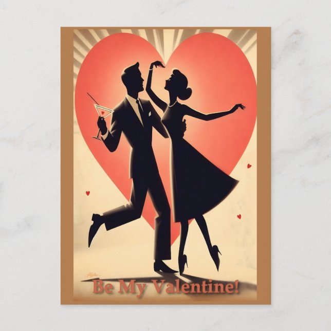 Mid Century Modern Valentine Dancing lite Vykort (Framsida)