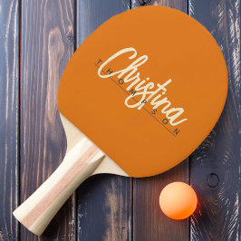 Mid-Century Modern Varm Citrus Målad Namn Pingisracket
