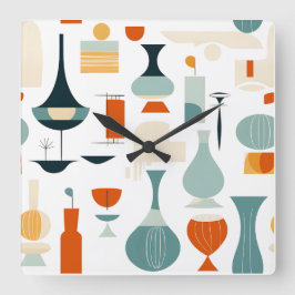 Mid Century Modern Vas Shape on White Fyrkantig Klocka