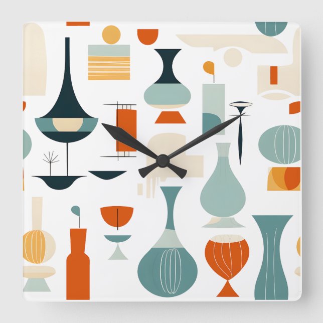 Mid Century Modern Vas Shape on White Fyrkantig Klocka (Framsida)