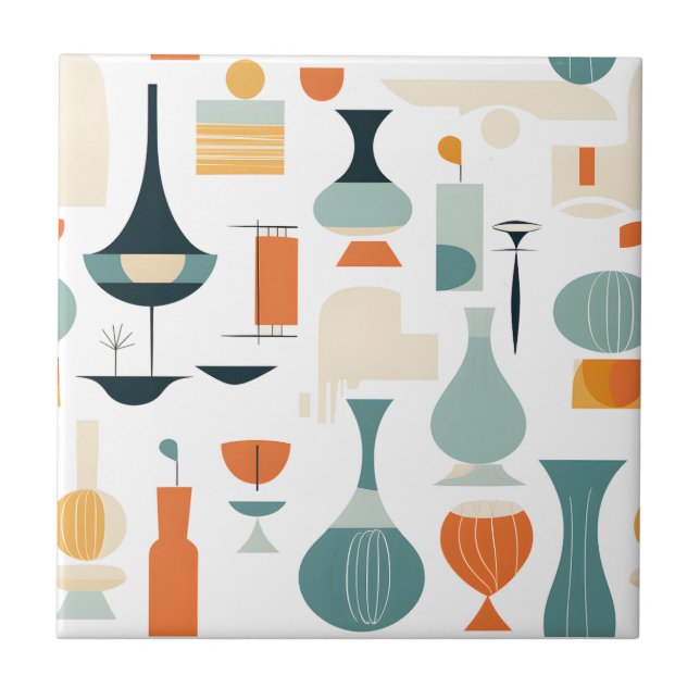 Mid Century Modern Vas Shape on White Kakelplatta (Framsidan)