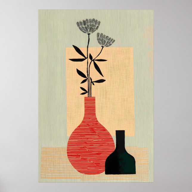 Mid Century Modern Vas Vägkonsttryck, Minimalistis Poster (Framsidan)