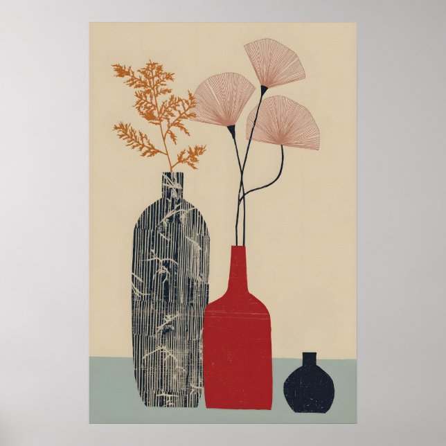 Mid Century Modern Vas Vägkonsttryck Poster (Framsidan)
