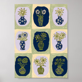 Mid-Century Modern Vildblomsvas Grid Konst Affisch