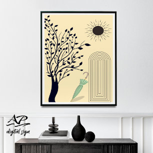 Mid Century Modern Wall Art, Grönt Umbrella Poster