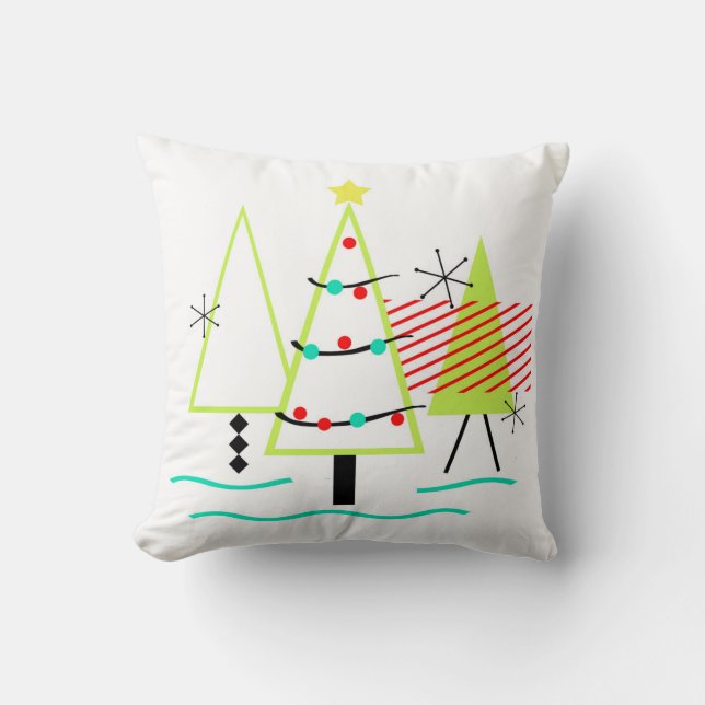 mid century moderna julgranar retro kudde (Framsida)