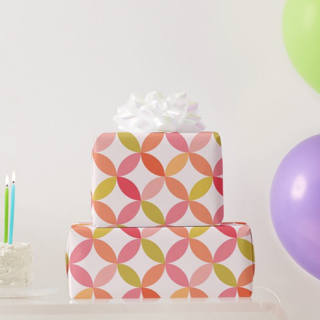 Mid Century moderna Rosa Red Orange Circles Presentpapper (Festgåvor)