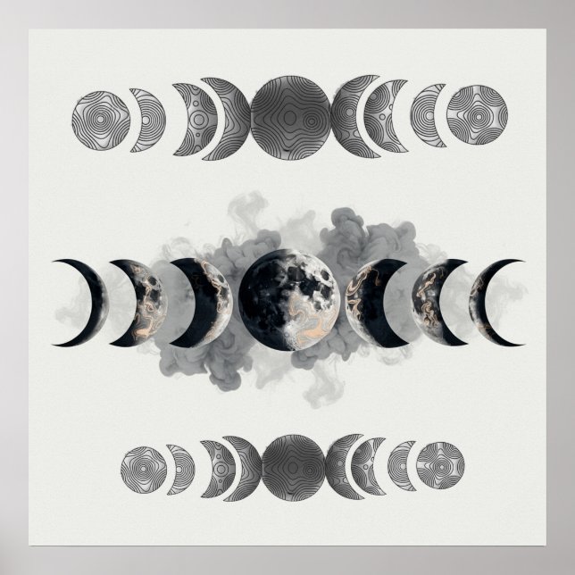 Mid-Century Moon Phases Totem Poster | Bauhaus Geo (Framsidan)