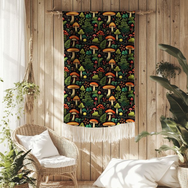 Mid-Century Mushroom Blanket Earthy Cottage Vibe Fleecefilt (Mid-Century Mushroom Blanket Earthy Cottage Vibe)