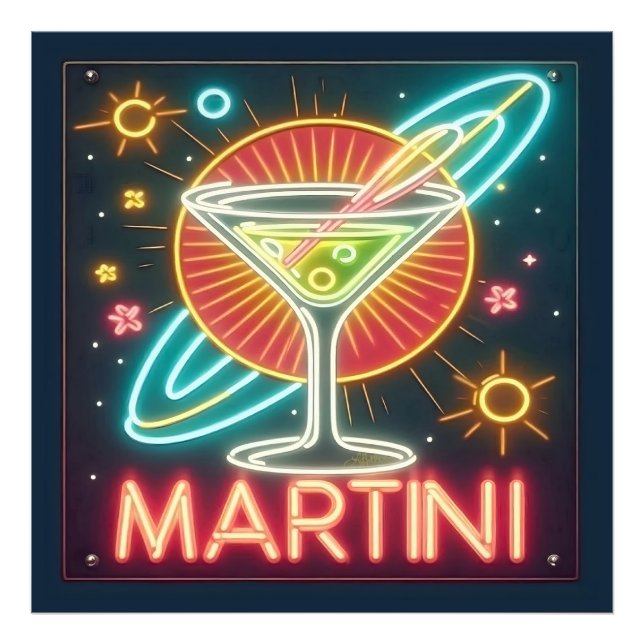 Mid Century Neon Martini Skylt  (Framsidan)