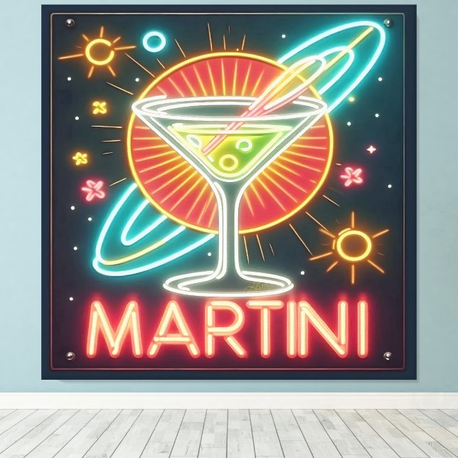 Mid Century Neon Martini-tecken Canvastryck (Insitu (trägolv))