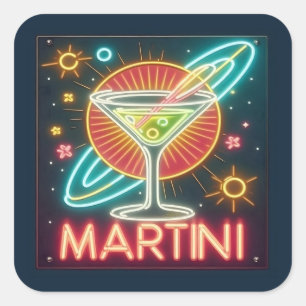 Mid Century Neon Martini-tecken Fyrkantigt Klistermärke