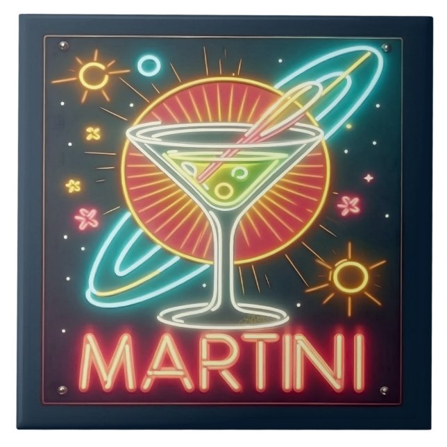 Mid Century Neon Martini-tecken Kakelplatta (Framsidan)