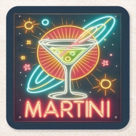 Mid Century Neon Martini-tecken Underlägg Papper Kvadrat