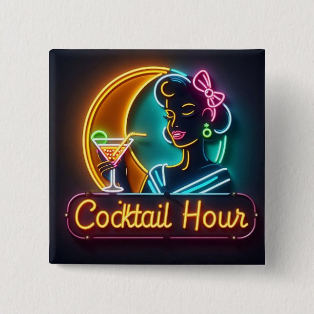 Mid Century Neon Sign Cocktail Hour Woman Knapp (Framsida)