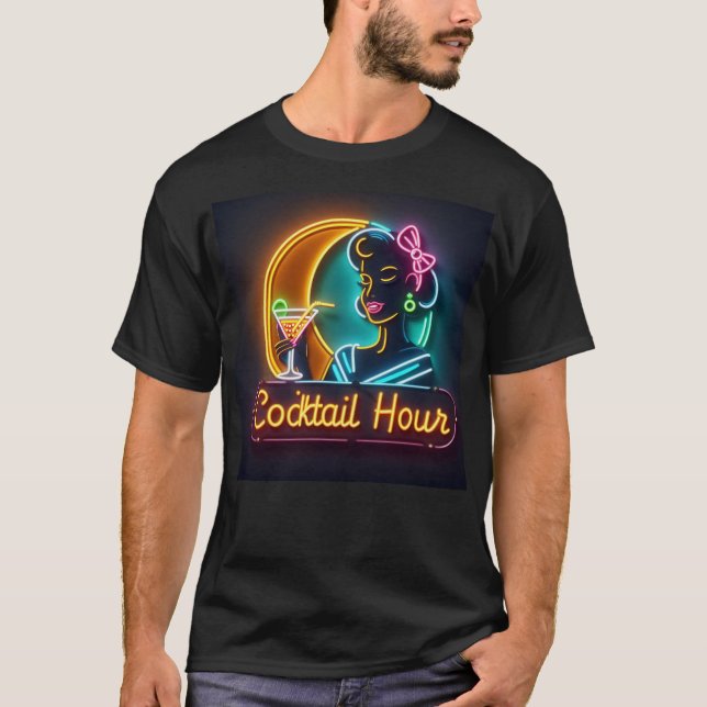 Mid Century Neon Sign Cocktail Hour Woman T Shirt (Framsida)