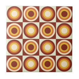Mid Century Orange Gula Cirklar på rutor Kakelplatta