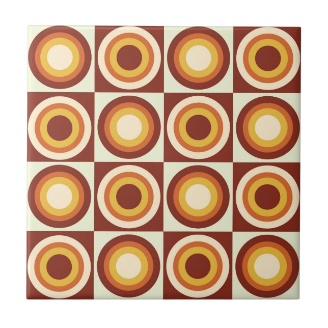 Mid Century Orange Gula Cirklar på rutor Kakelplatta (Framsidan)