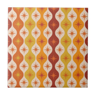 Mid Century Orange Mod Stjärnor på ogee-mönster Kakelplatta