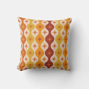 Mid Century Orange Mod Stjärnor på ogee-mönster   Kudde