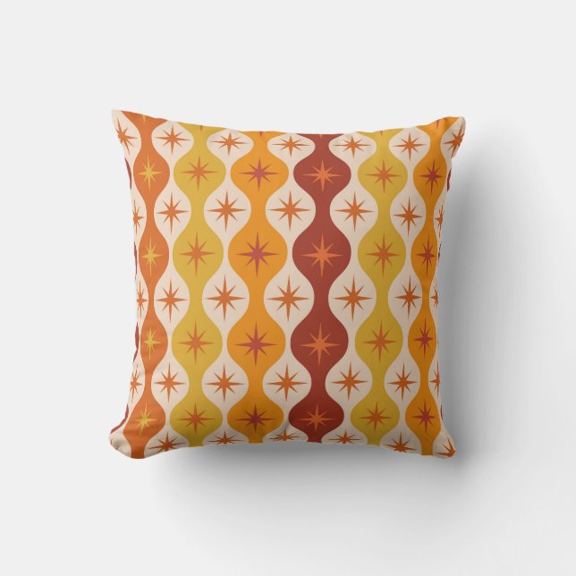 Mid Century Orange Mod Stjärnor på ogee-mönster   Kudde (Framsida)