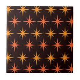 Mid Century Orange och Amber Retro Stjärnexplosion Kakelplatta