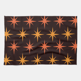 Mid Century Orange och senapsgul stjärnexplosion  Kökshandduk