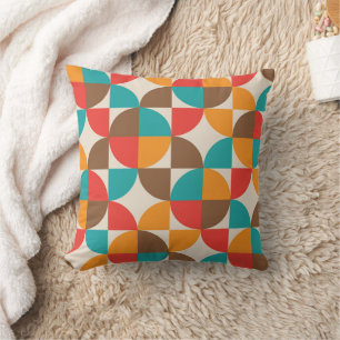 Mid Century Orange Röd Teal Cirkelformer  Kudde