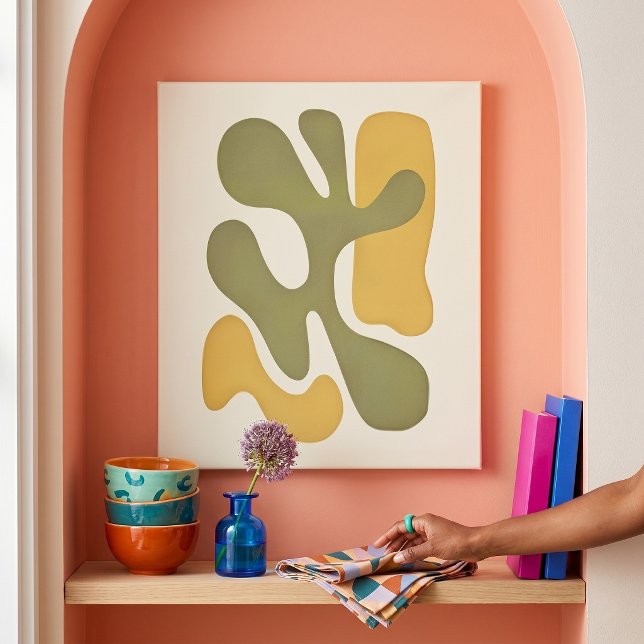 Mid-Century Organisk Abstrakt | Olivguld Canvastryck (Alcove (20" x 24"))