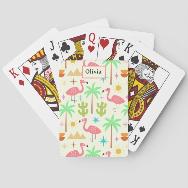 Mid Century Palm Springs Flamingo med Träd  Casinokort (Baksidan)
