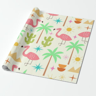 Mid Century Palm Springs Flamingo med Träd Presentpapper