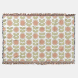  Mid-Century Pastel Pink Retro Floral Pattern Filt