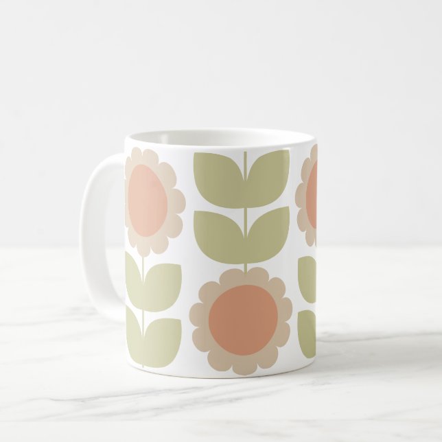  Mid-Century Pastel Pink Retro Floral Pattern Kaffemugg (Framsida vänster)